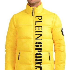 Plein Sport Men's Yellow Zip Up Parka Vest With Detachable Sleeves US M IT 50
